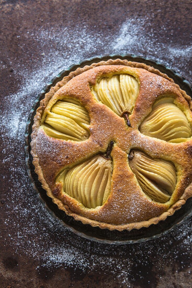 Frangipan and pear tart (seen from above)