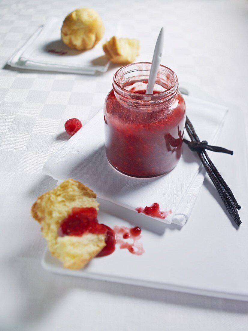 Strawberry and raspberry jam and brioche