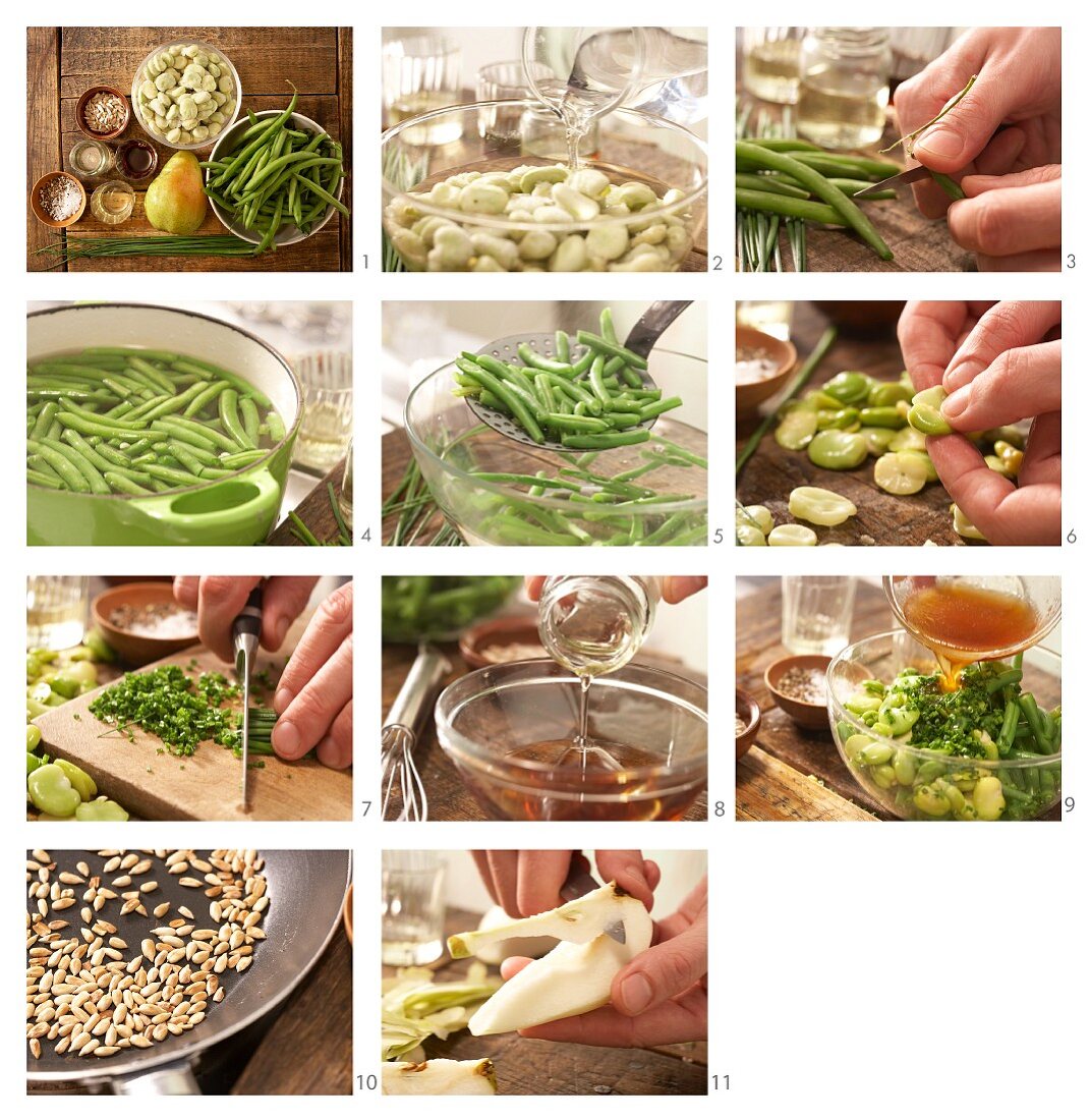 How to prepare bean and pear salad with sunflower seeds
