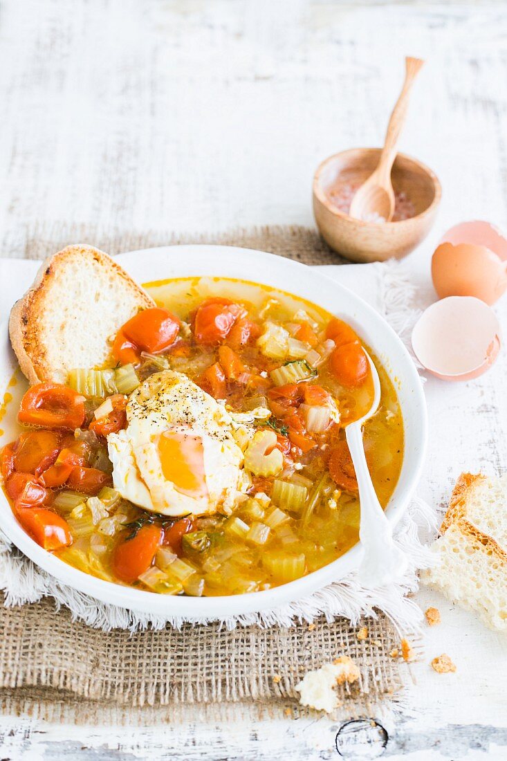 Acquacotta (Tuscan vegetable soup with egg and bread)