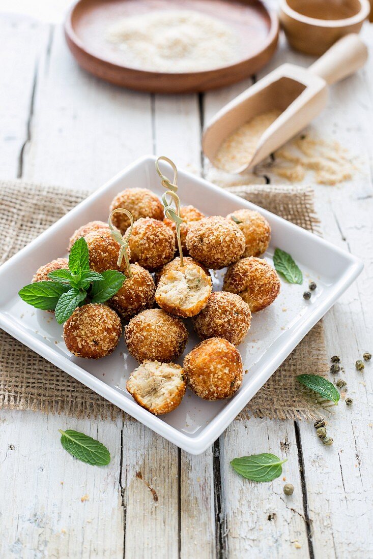 Tuna balls coated in breadcrumbs