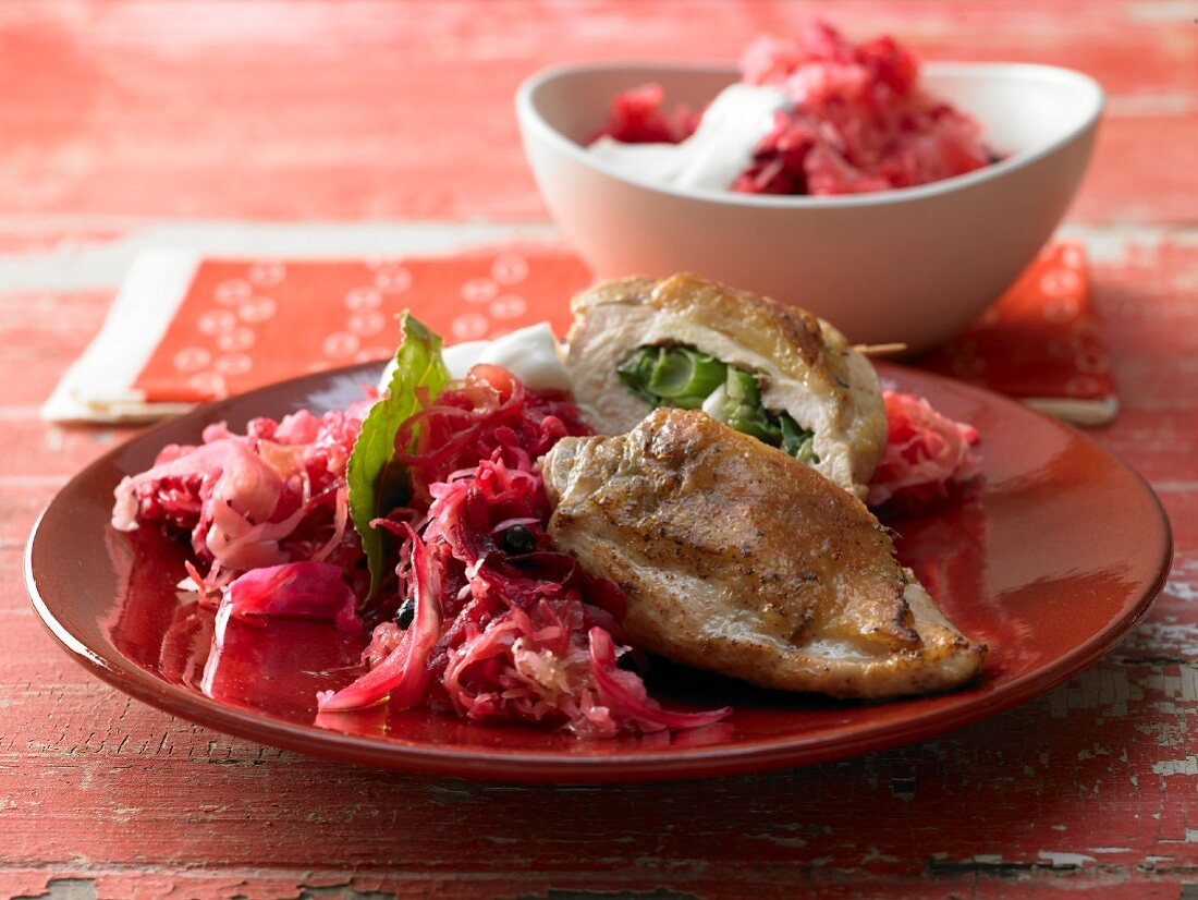 Breast of guinea fowl with red sauerkraut