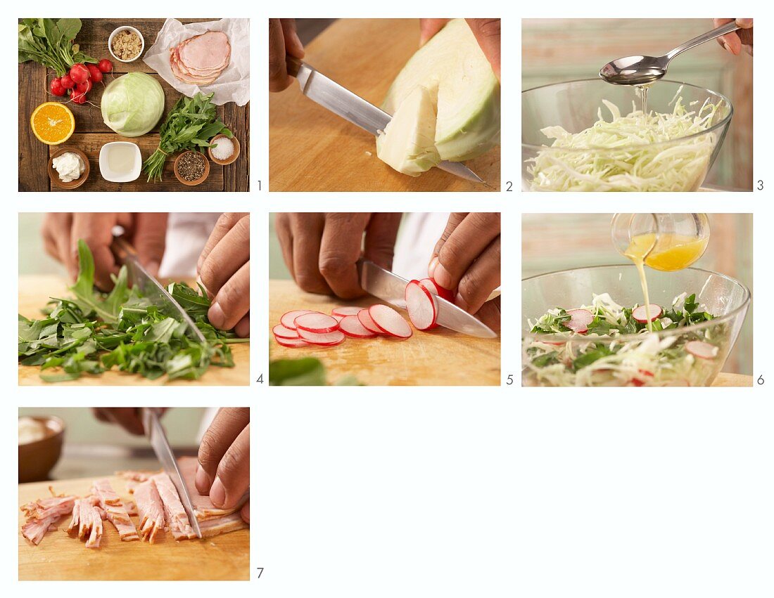 How to prepare cabbage salad with radishes, hazelnut and smoked pork chops