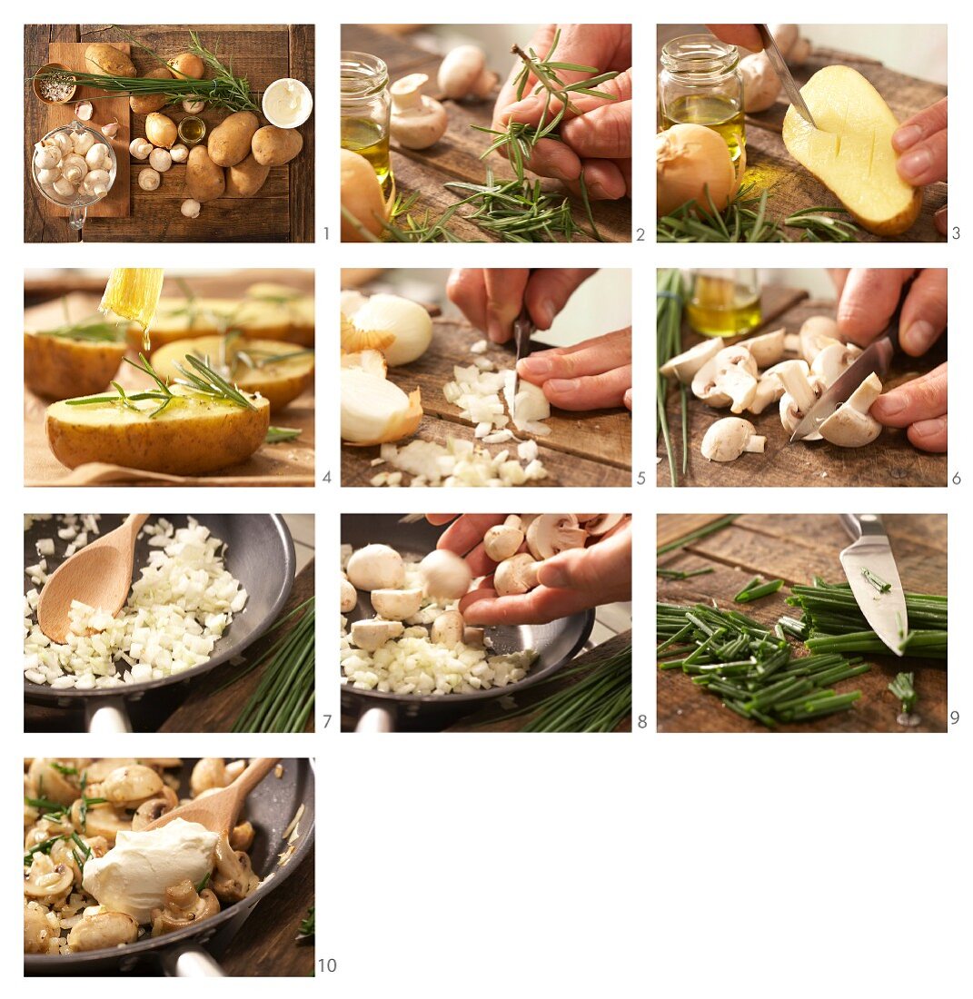 Gebackene Rosmarinkartoffeln mit Champignons zubereiten