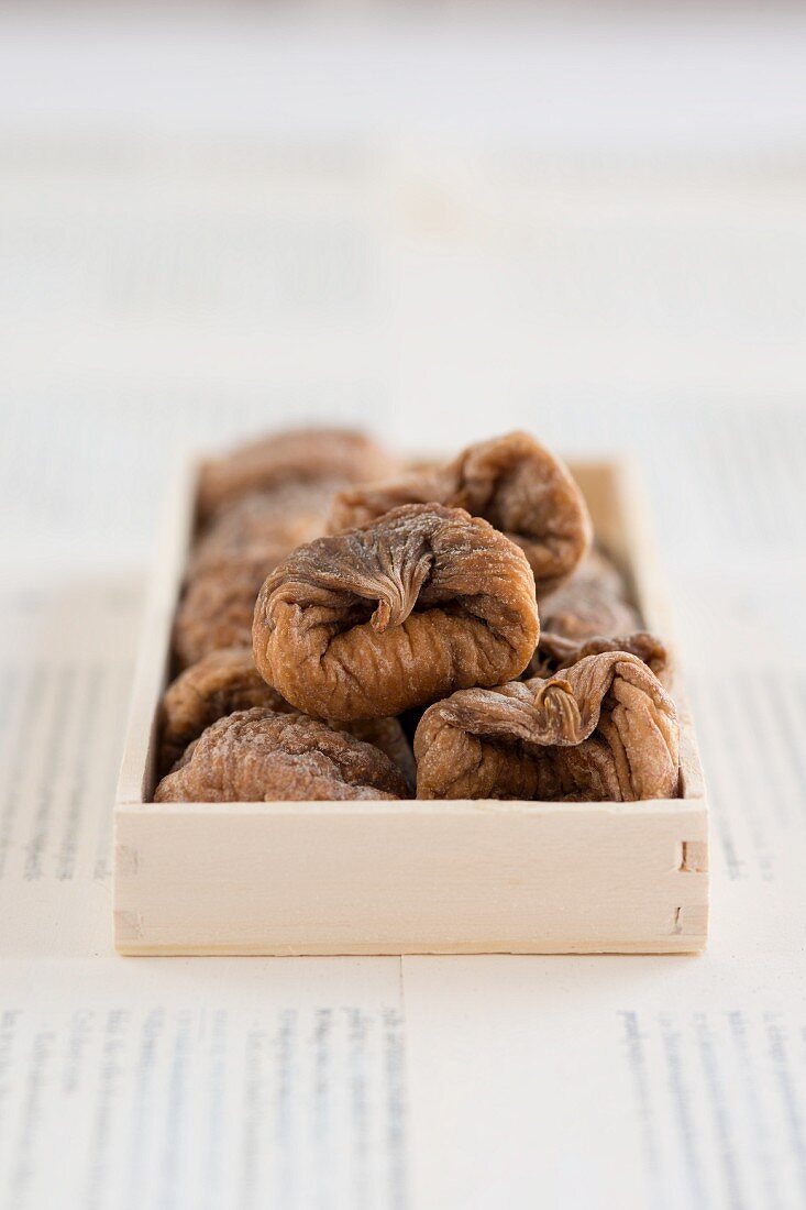 Dried figs in a wooden box