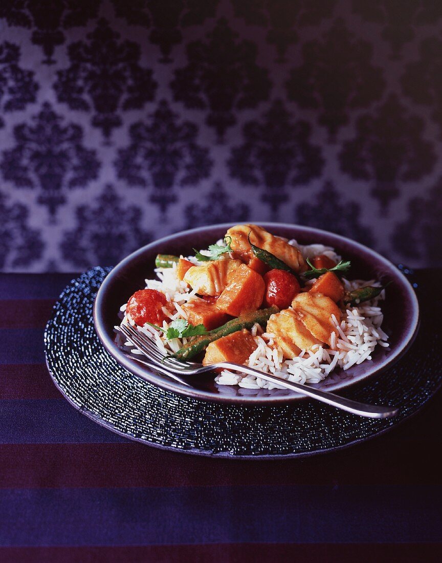 Fish with vegetables and rice