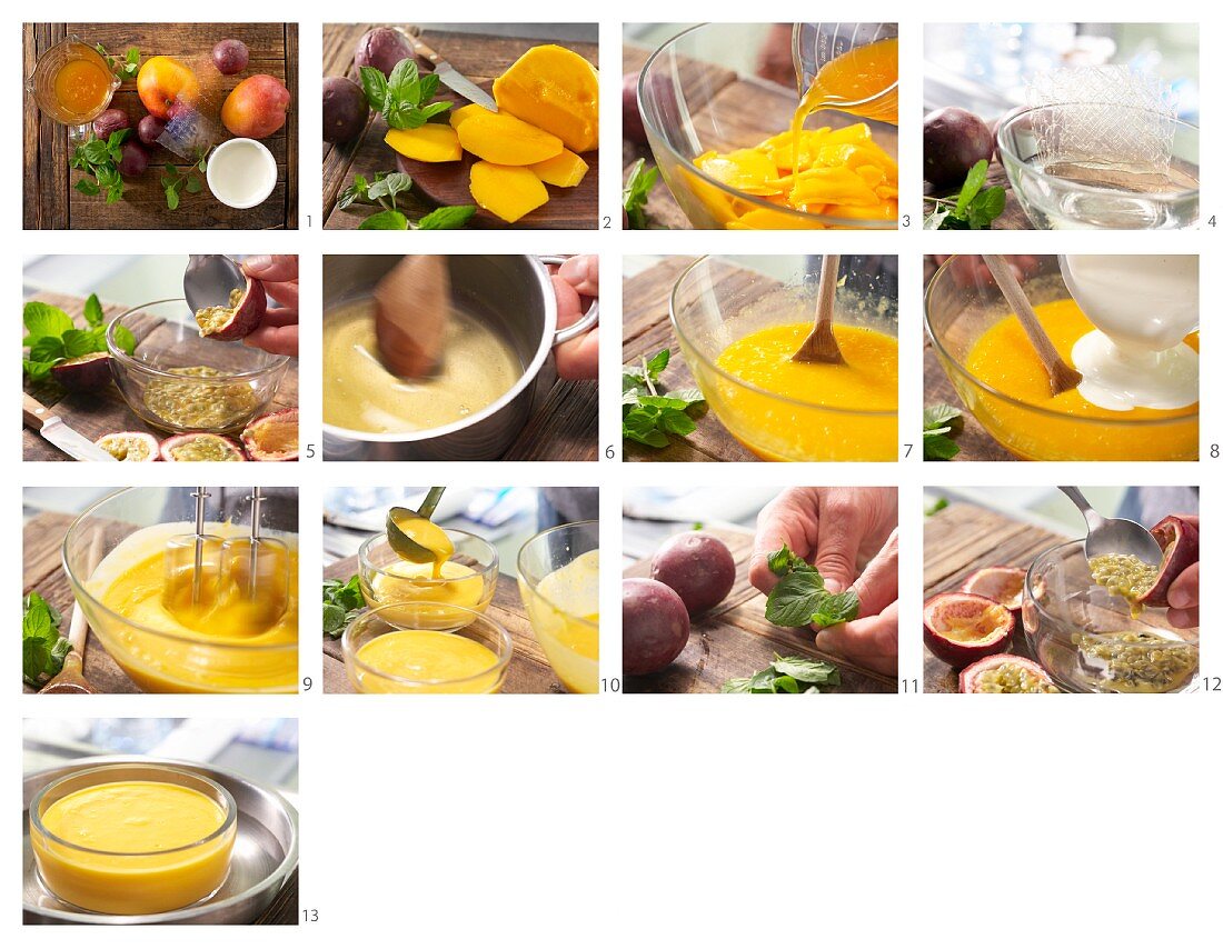 Mango and passion fruit cream being made