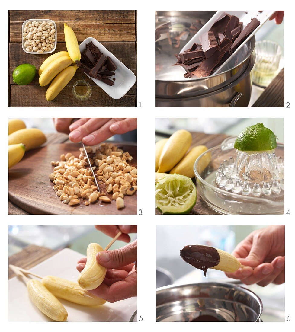 Baby banana skewers being made
