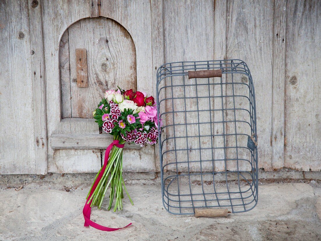 Bouquet of sweet Williams, roses, asters and hydrangeas