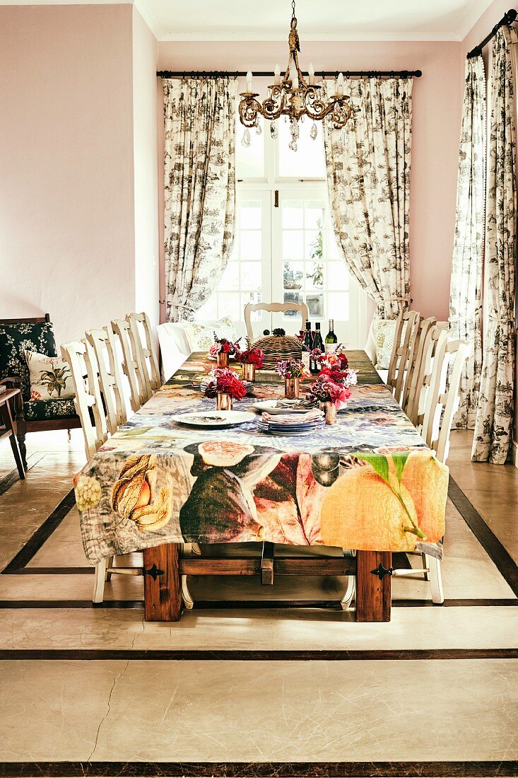 Set table in classic dining room