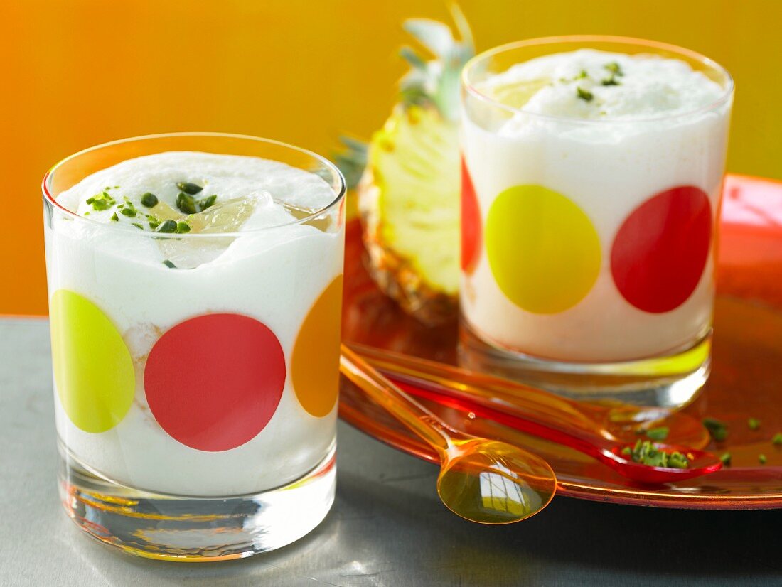 Coconut soy drink with pineapple and pistachios