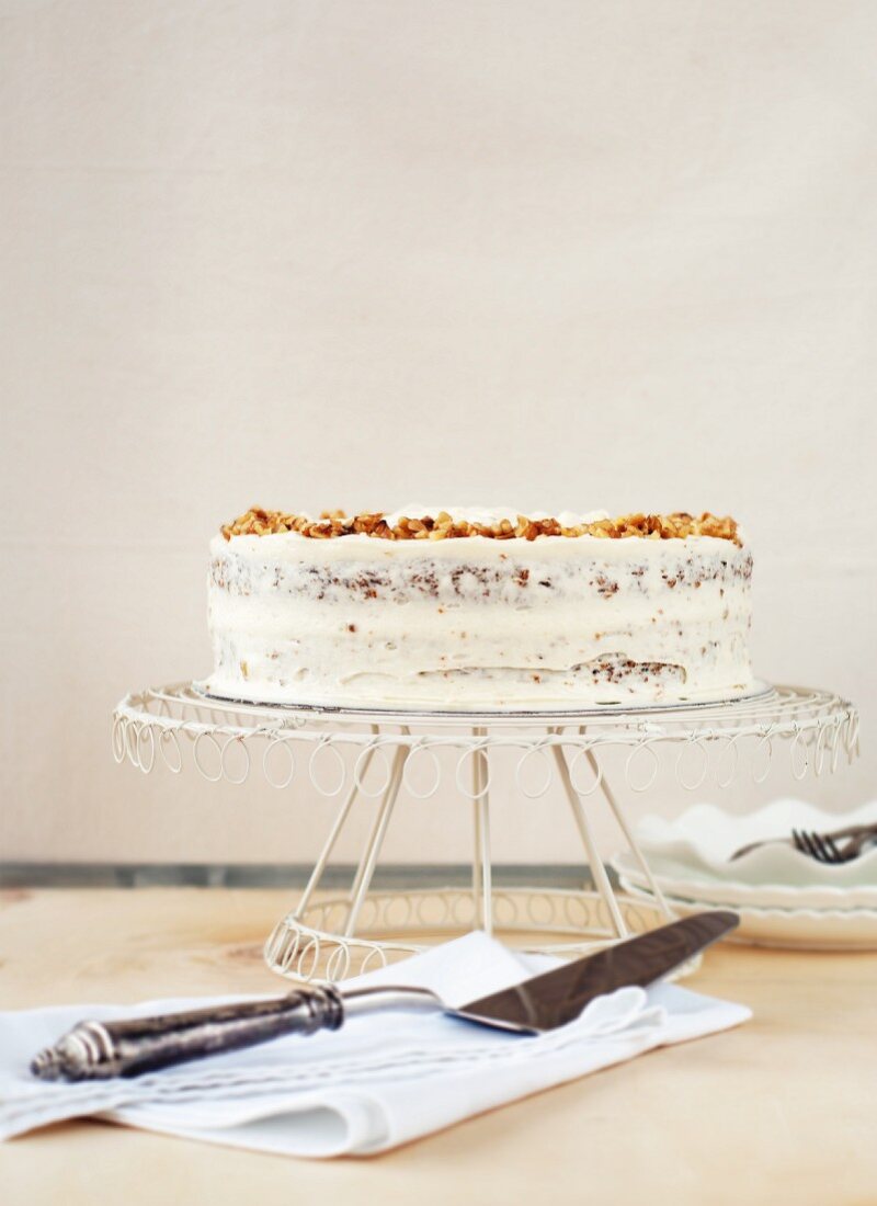 Carrot cake decorated with cream cheese