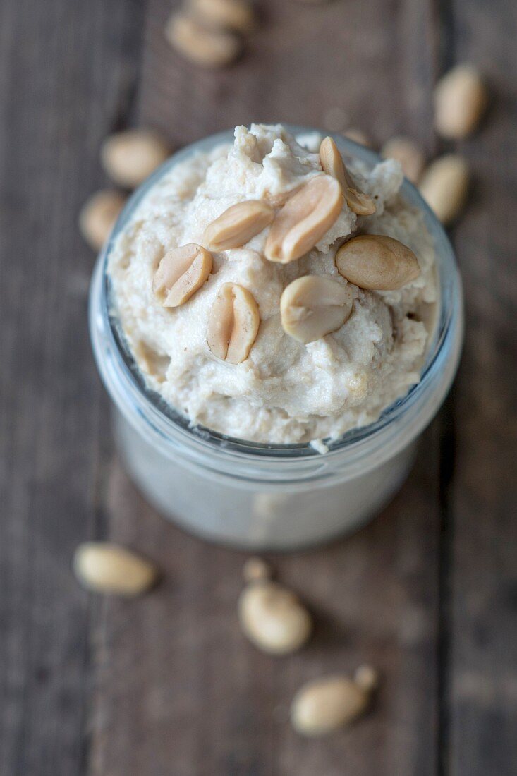 Peanut butter in a glass jar