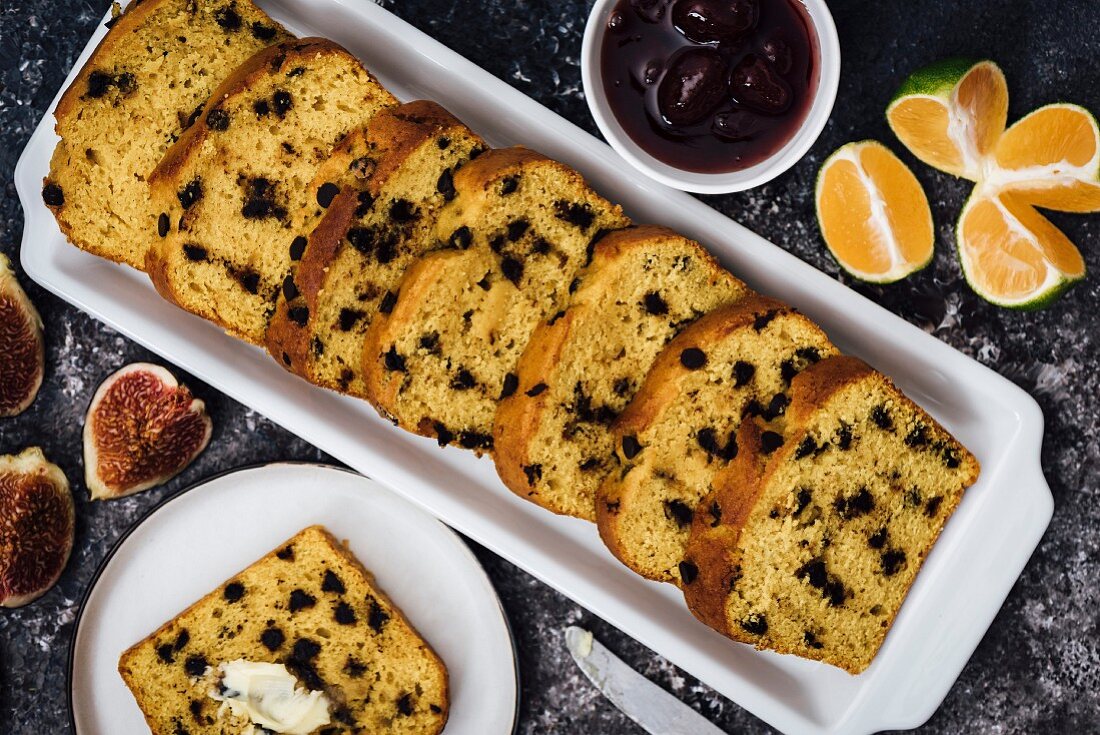 Chocolate chip pumpkin bread in a loaf form
