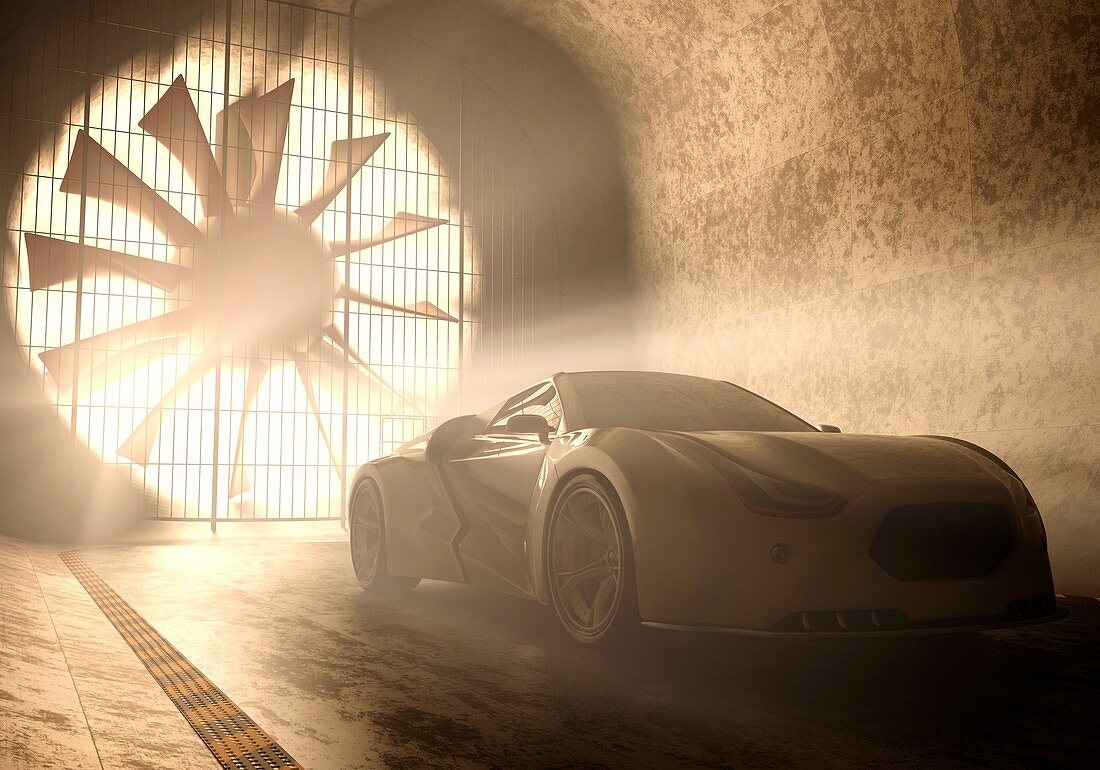 Sports car in wind tunnel,illustration