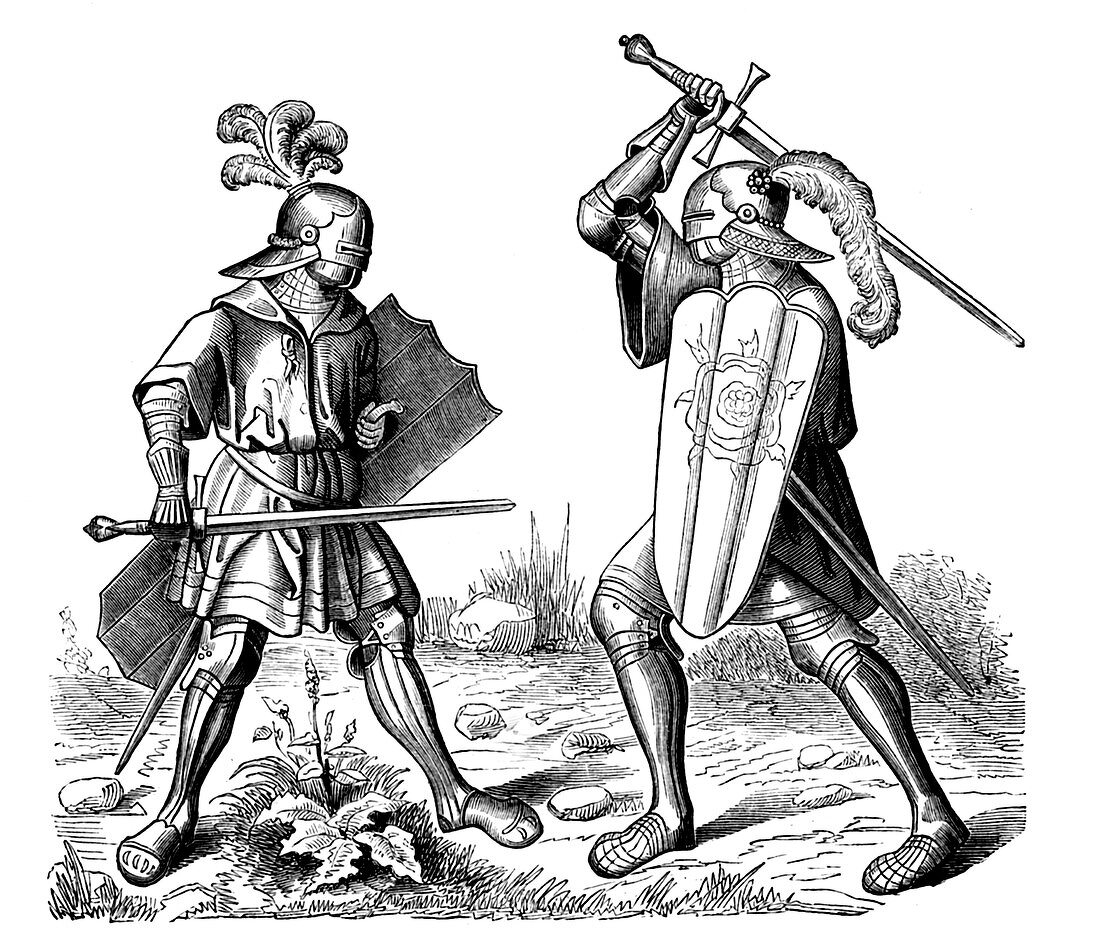 15th Century knights,19th C illustration