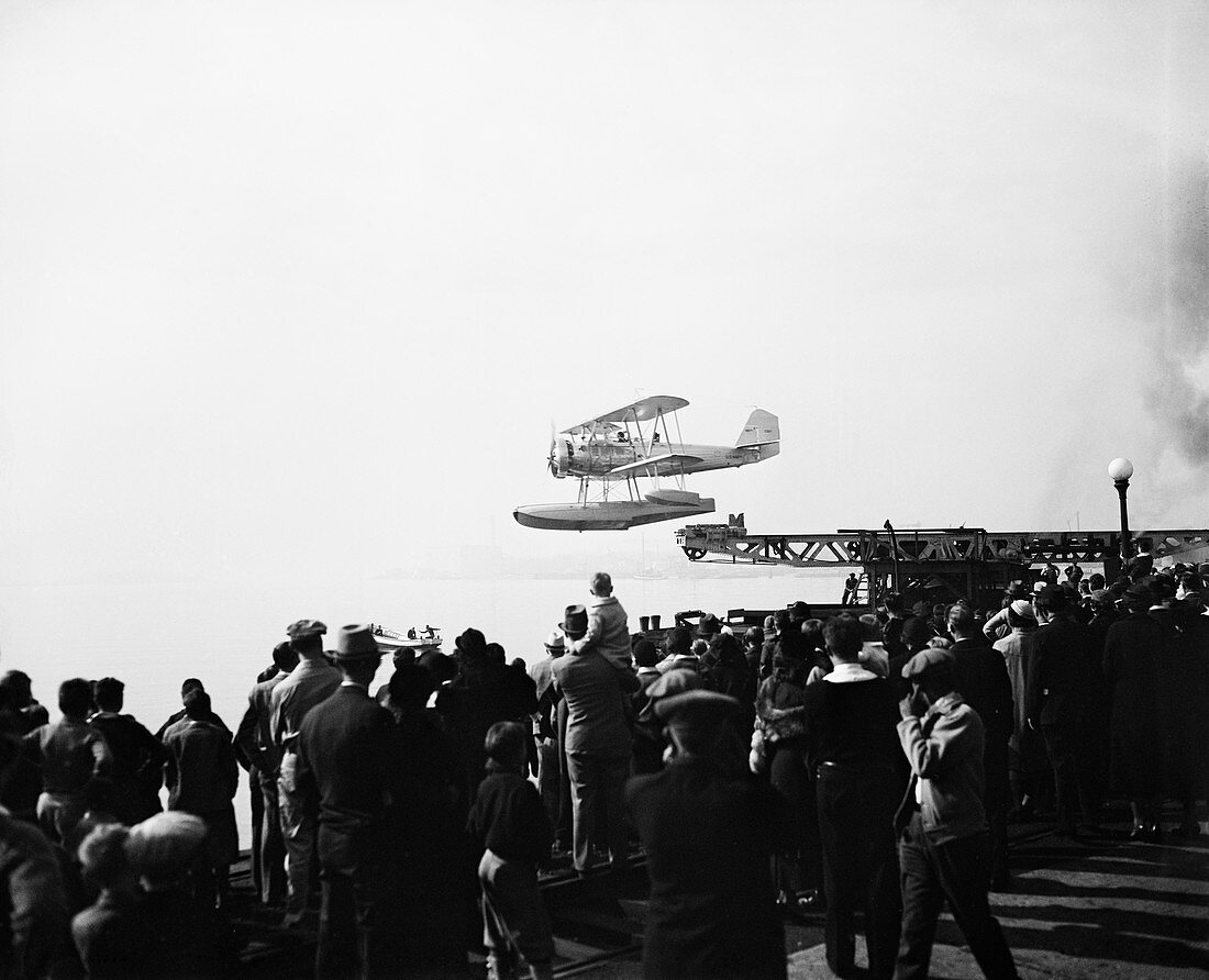 Navy fighter airplane launch,1930s