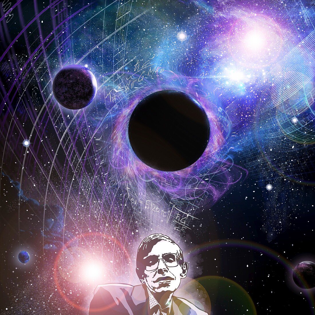 Hawking and black holes,illustration