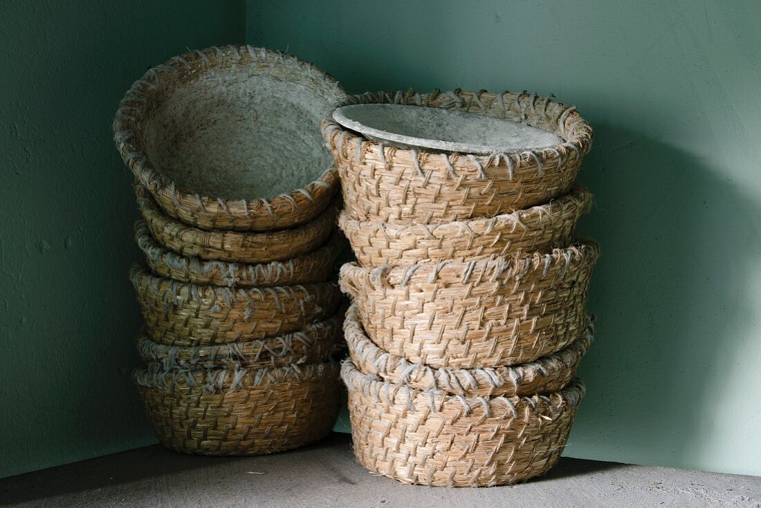 Traditional bread baskets made of rye straw