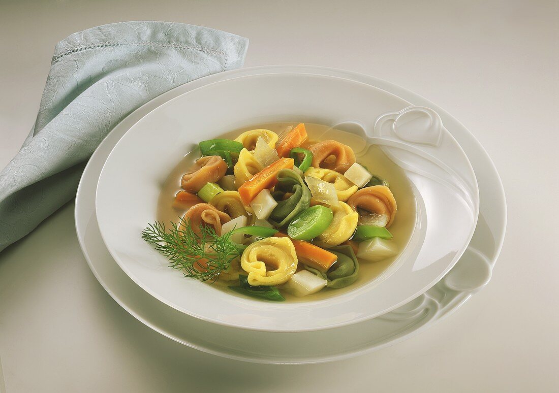 Minestrone with Vegetables and tri-colored Tortellini