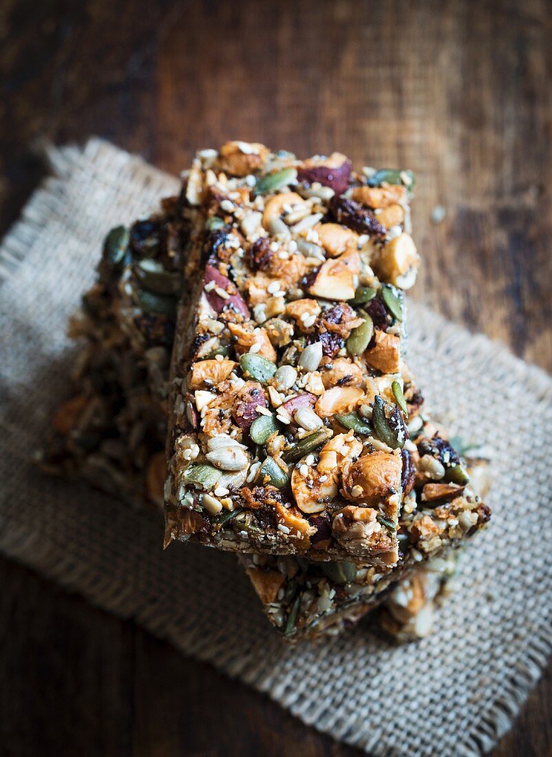 A stack of homemade gluten-free paleo nut bars