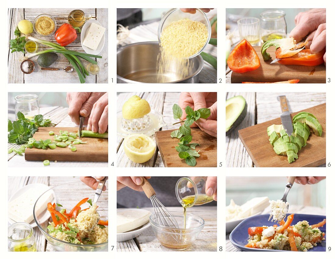 Bulgur and avocado salad being made