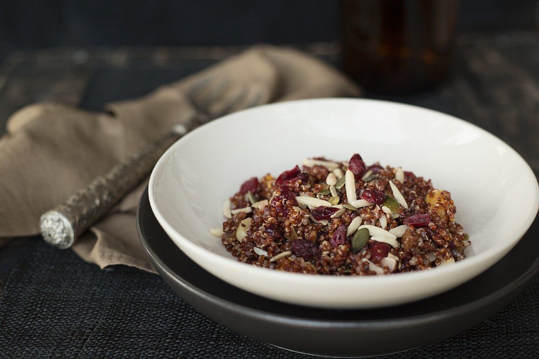 Red quinoa salad with pumpkin seeds