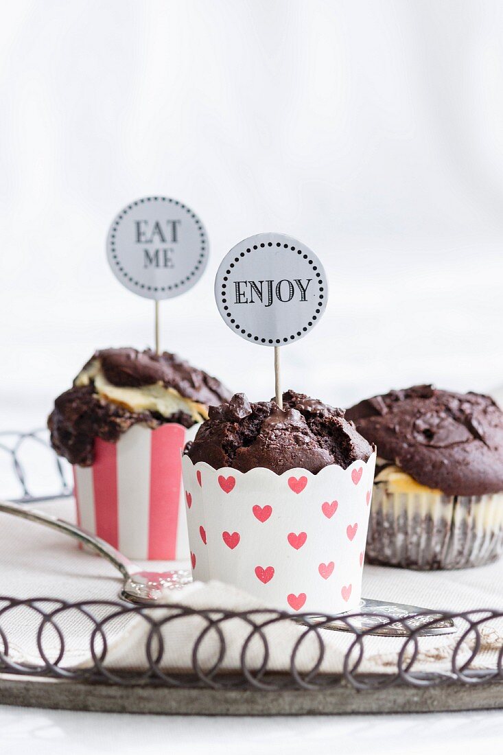 Chocolate muffins in paper cases