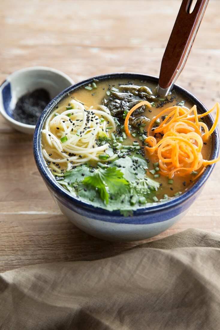 Vegan miso soup with sesame seeds (Japan)