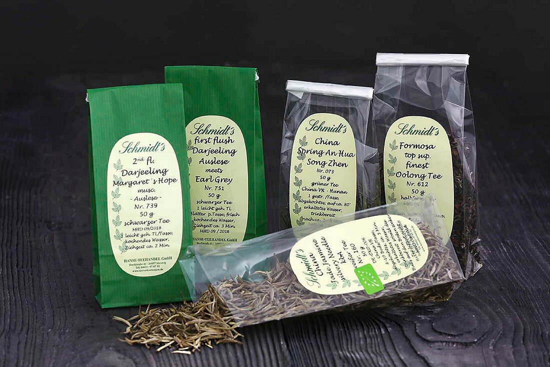 Five rare tea blends packaged in bags