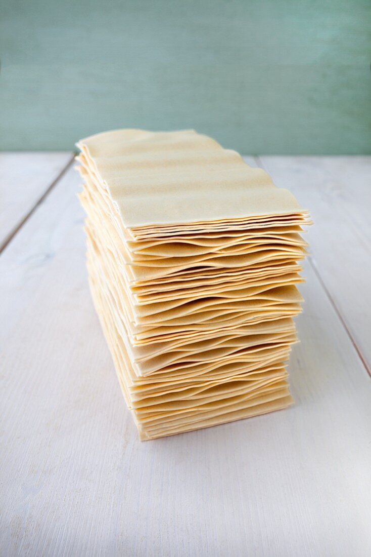 A stack of lasagne sheets