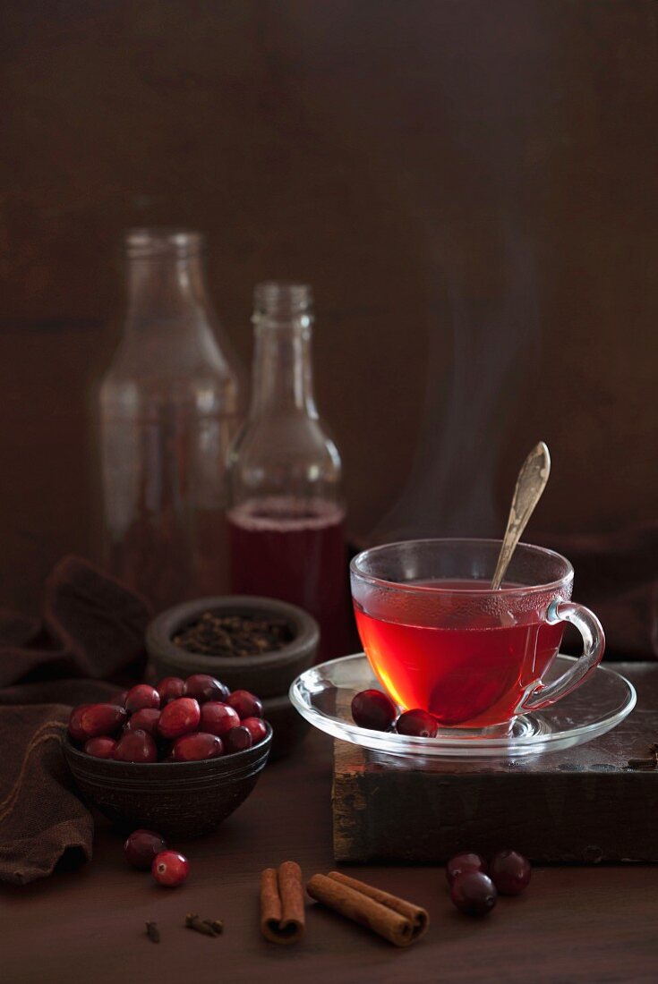 Hot cranberry tea with spices