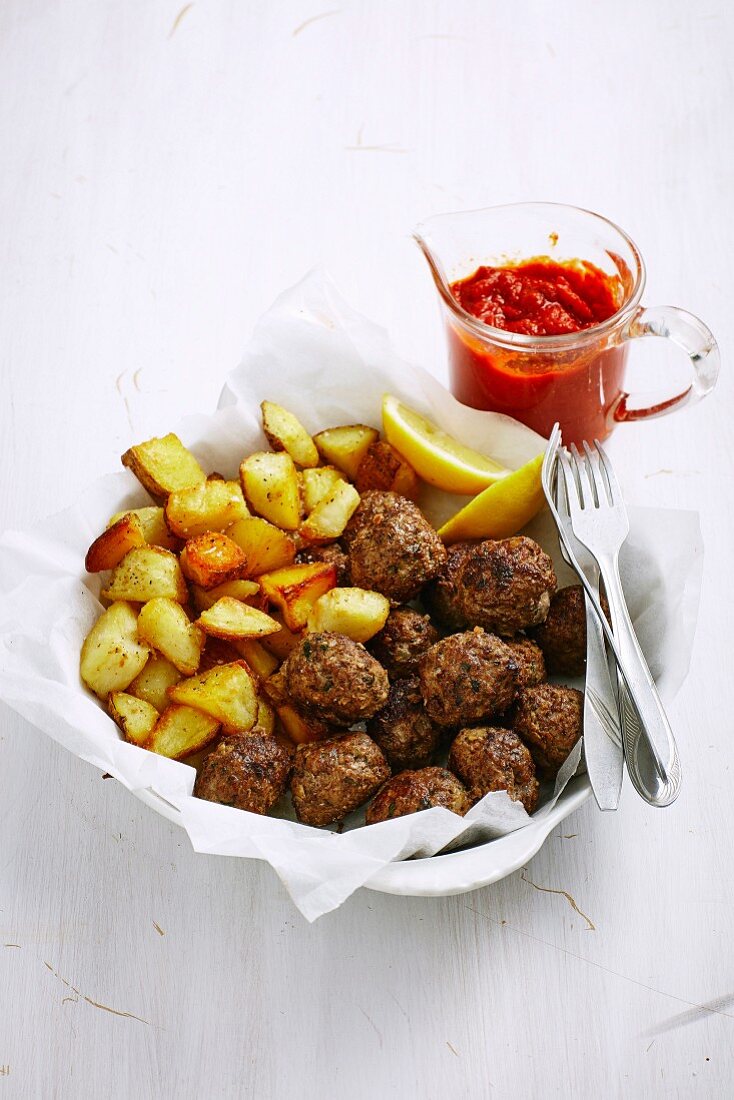 Meatballs with Patatas Bravas