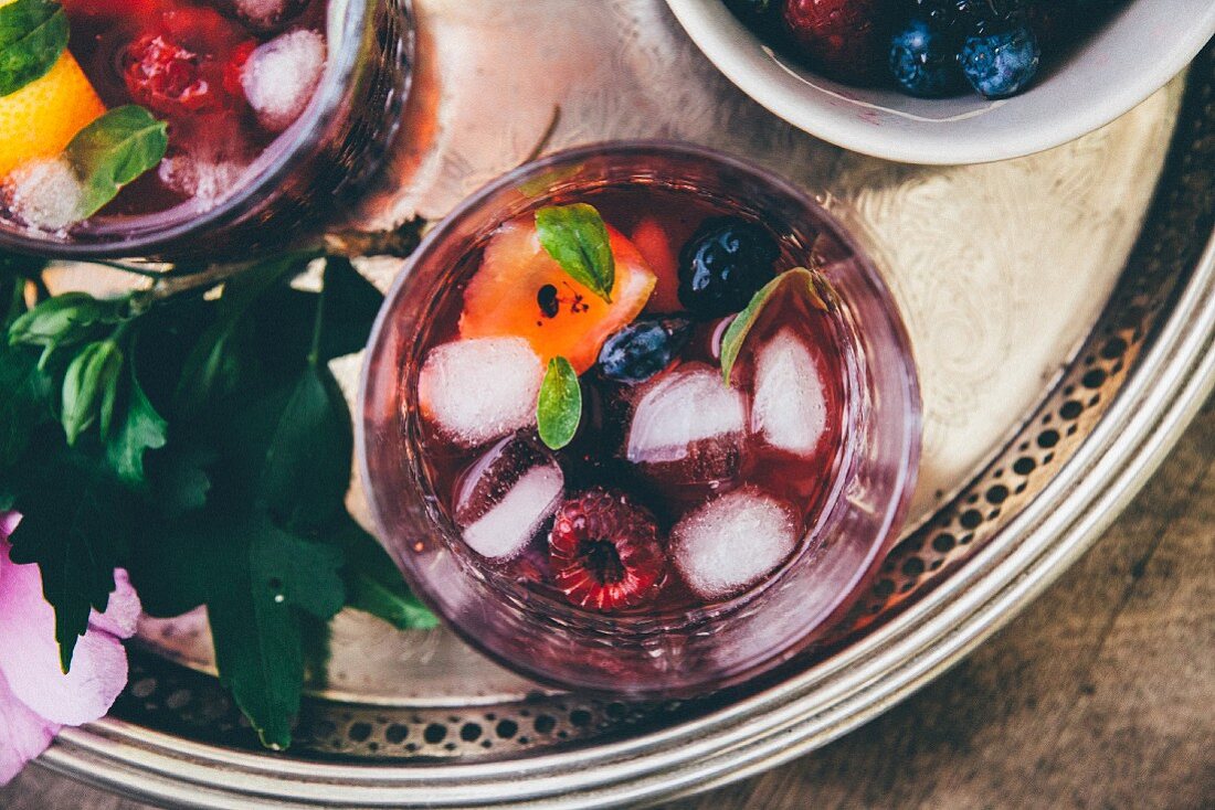 Berry drinks with ice cubes