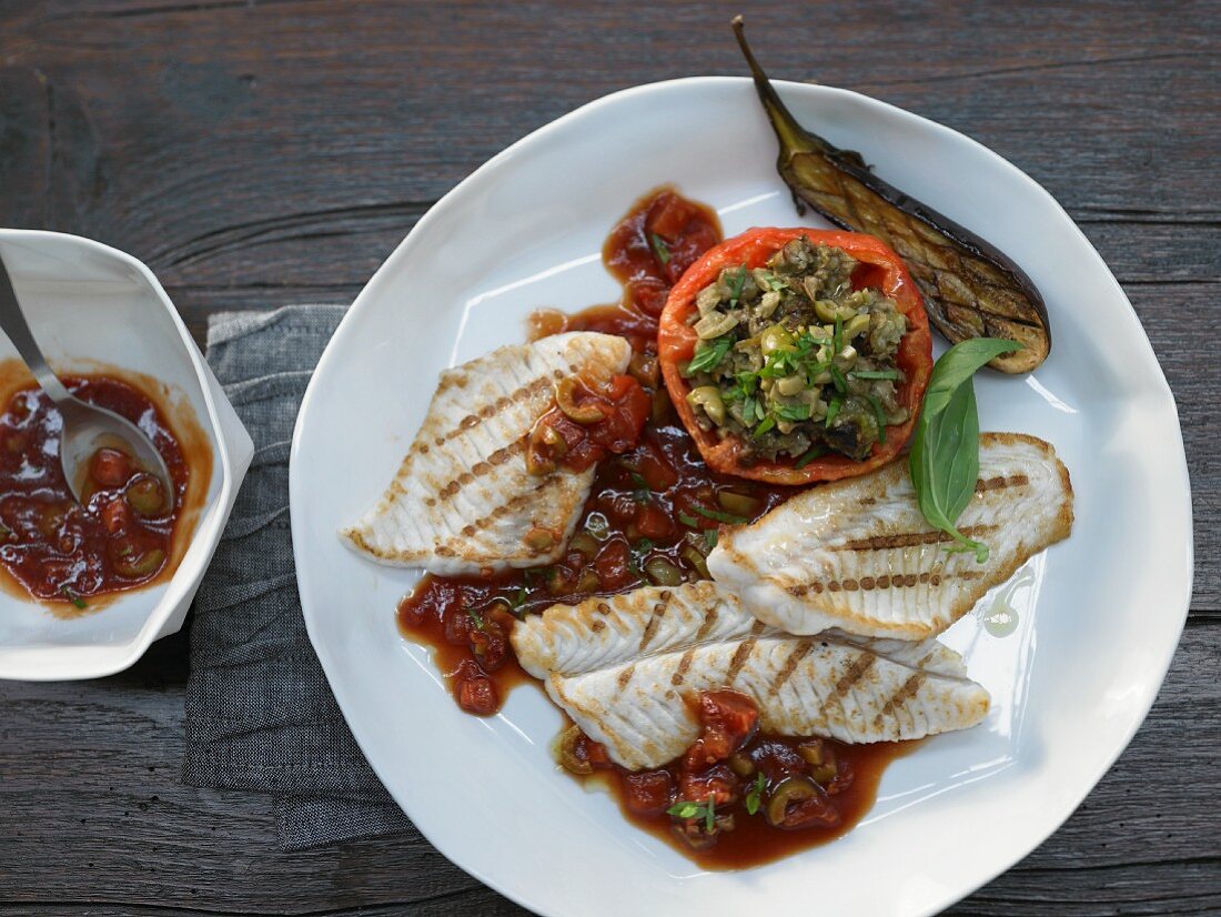 Sole with stuffed tomato