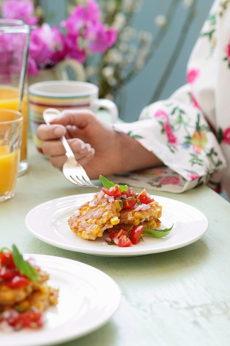 Tuna and Corn Cakes with Tomato Salsa