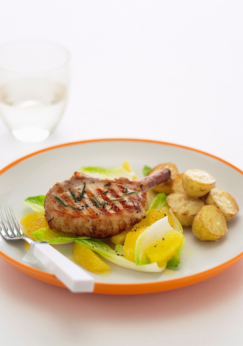 Grilled Pork Cutlets with Witlof and Orange