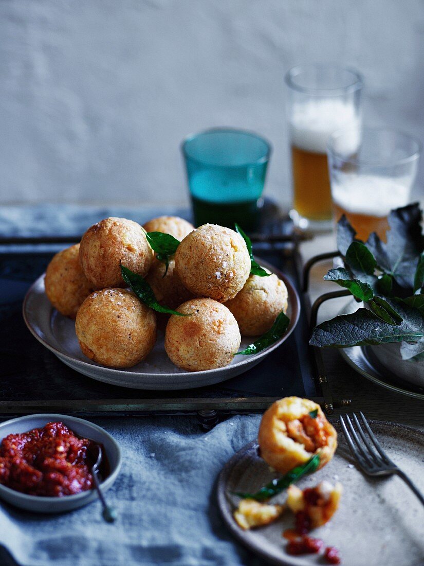 Fried blue swimmer crab balls with chilli sauce