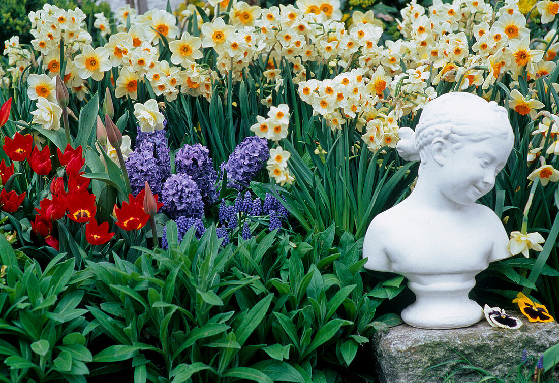 Spring garden with girl's head