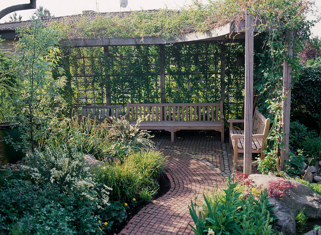 Pergola with path made of clinker
