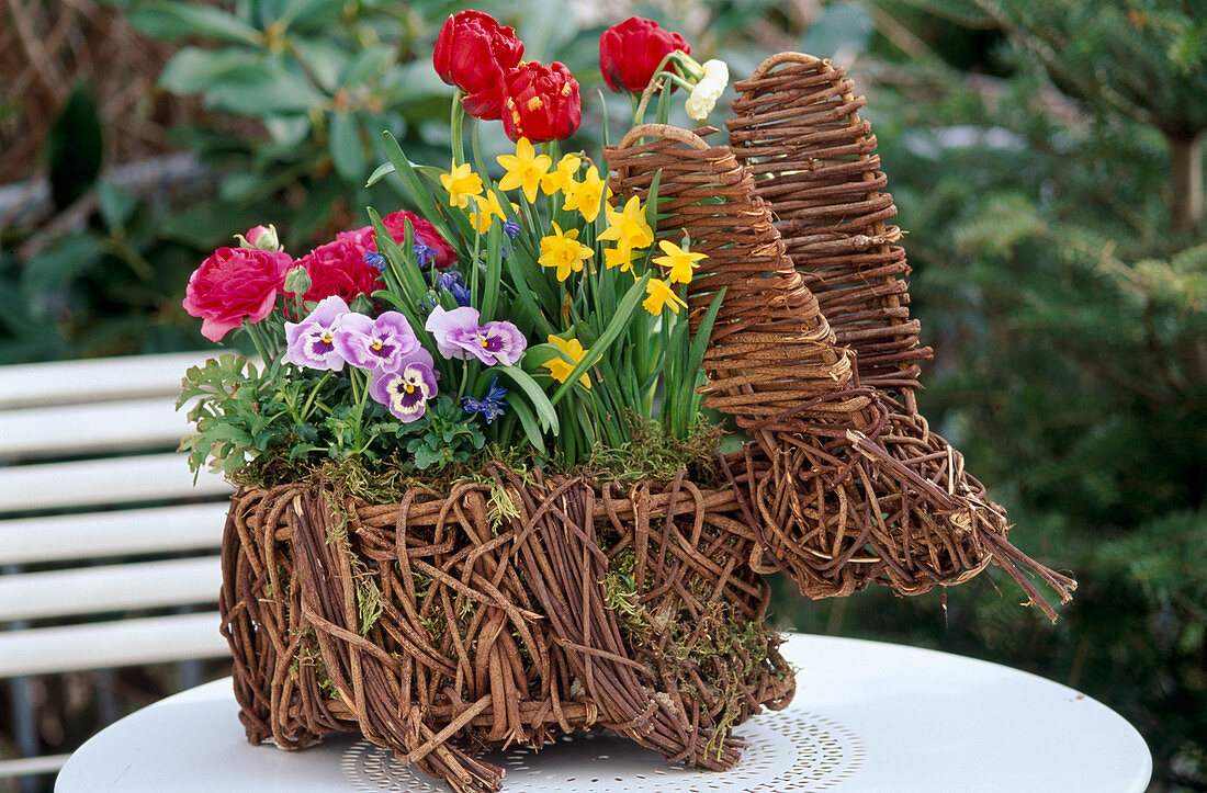 Hare made of willow rods Planted with Viola