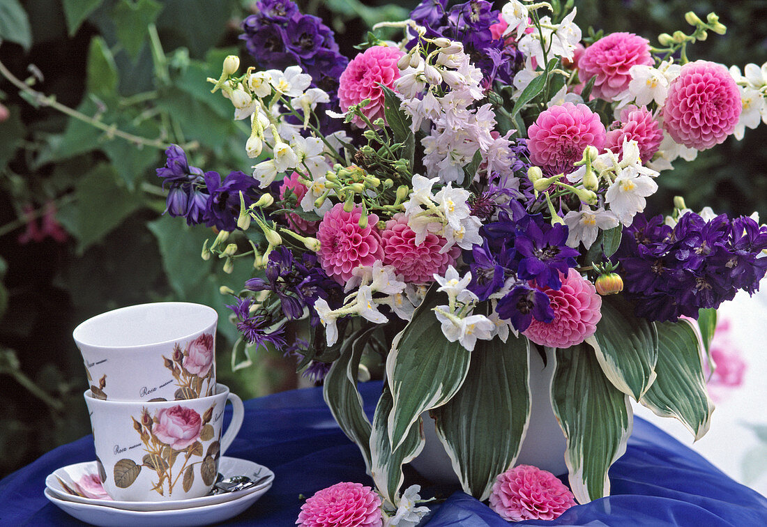 Bouquet of pompon dahlias and miscellaneous