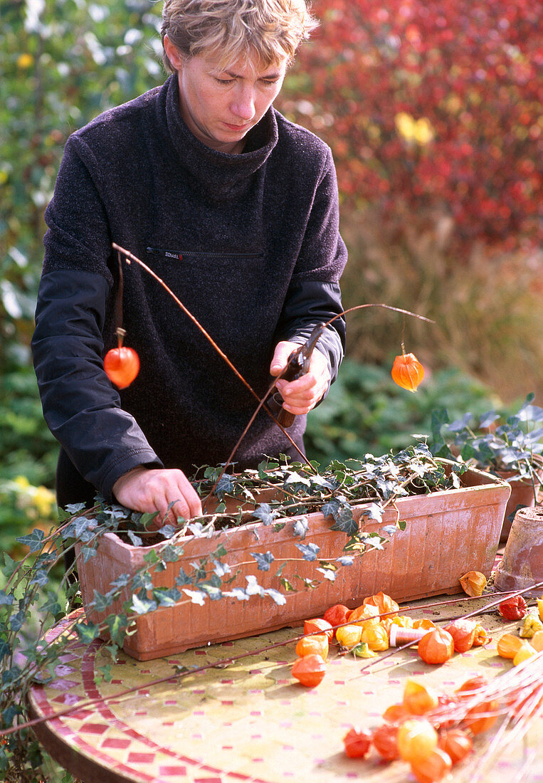 Put branches with lanterns in box