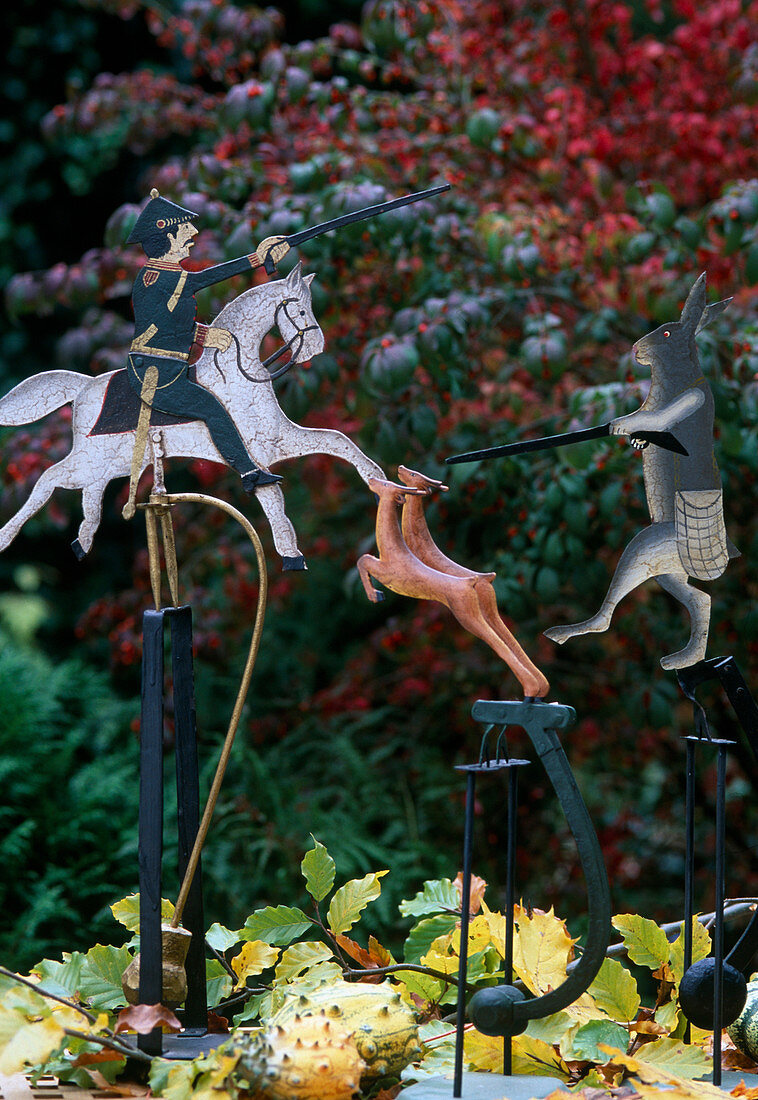 General, springboks and hare made of sheet metal