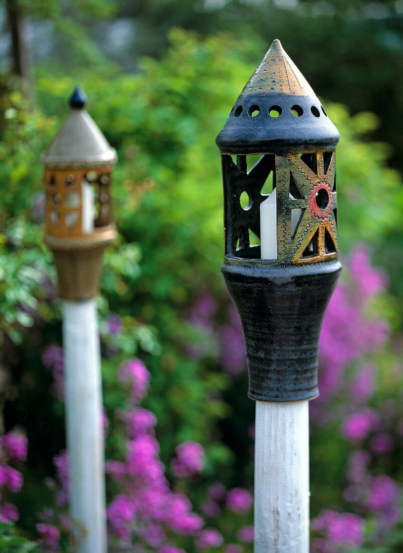 Garden lantern made of frost-proof clay