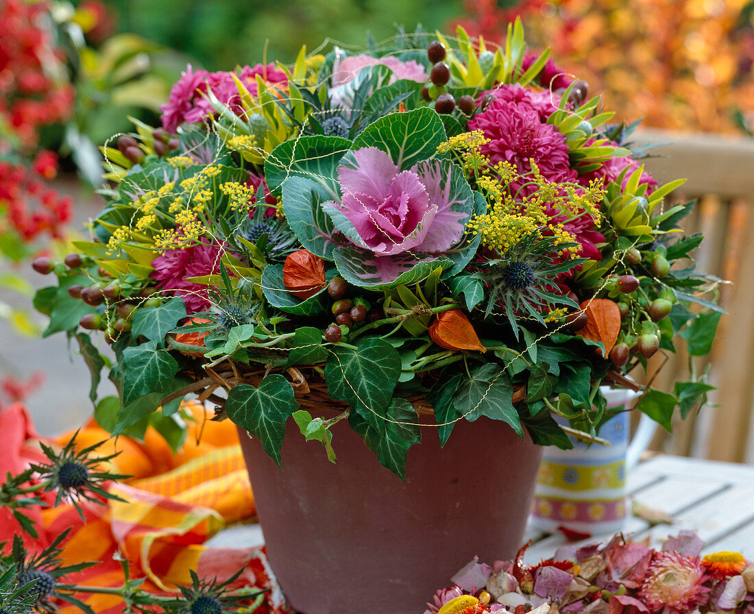 Bouquet of brassica (ornamental cabbage), dill, hypericum (St. John's wort)