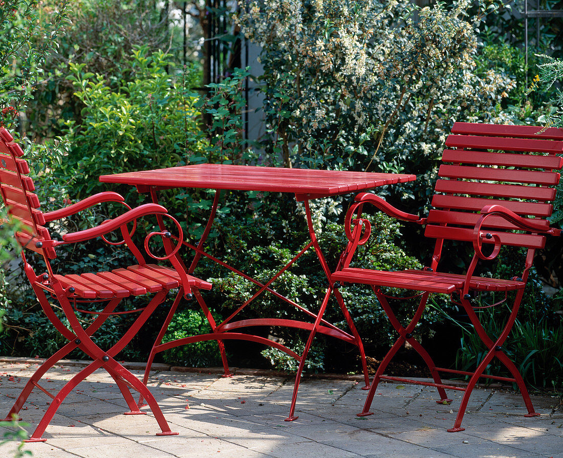 Red folding chair set