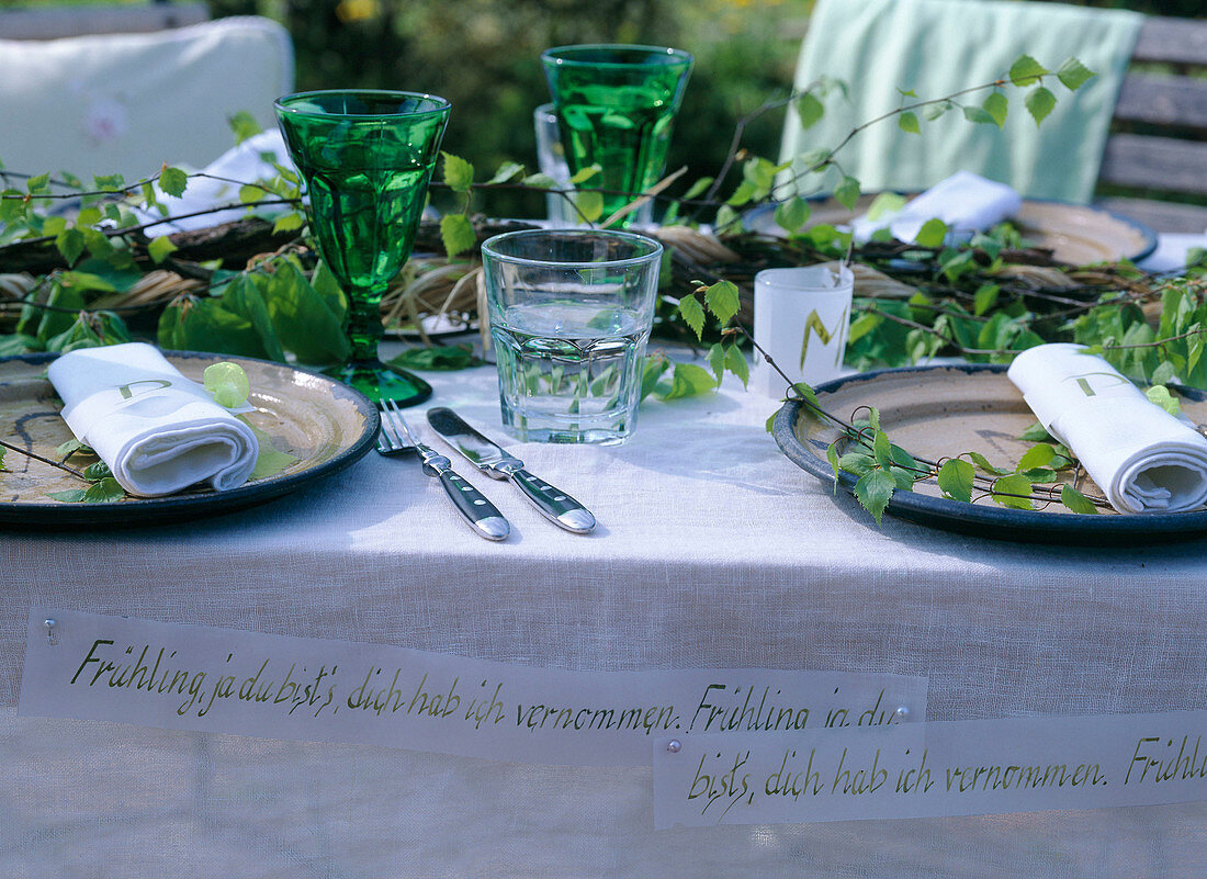 Birch twigs as table and plate decoration