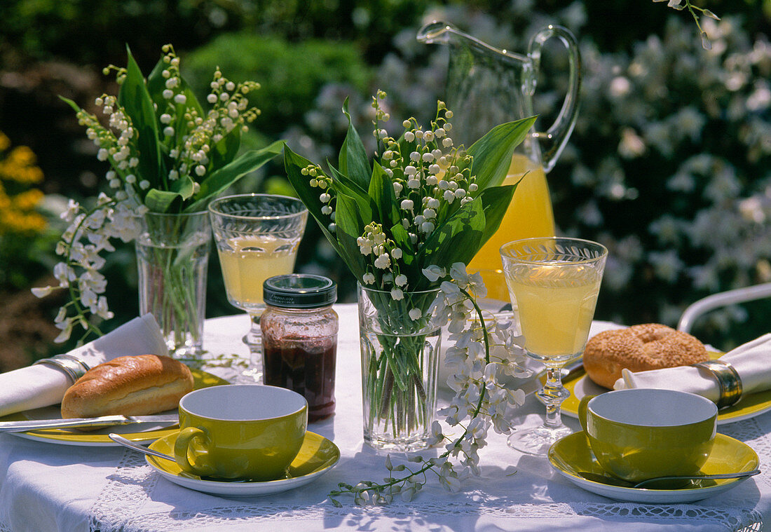 Convallaria (Maiglöckchen), Wisteria 'Alba' (weißer Blauregen)