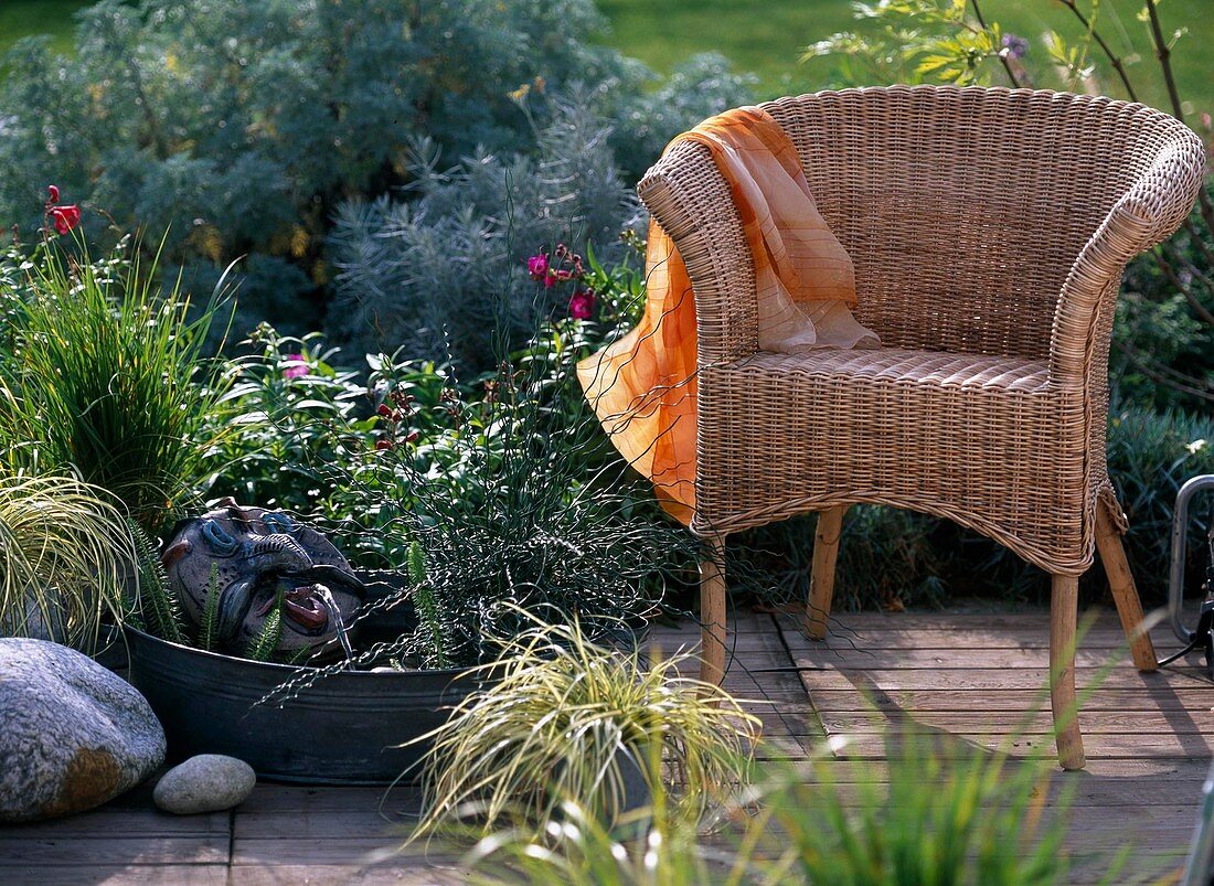 Water feature with pottery